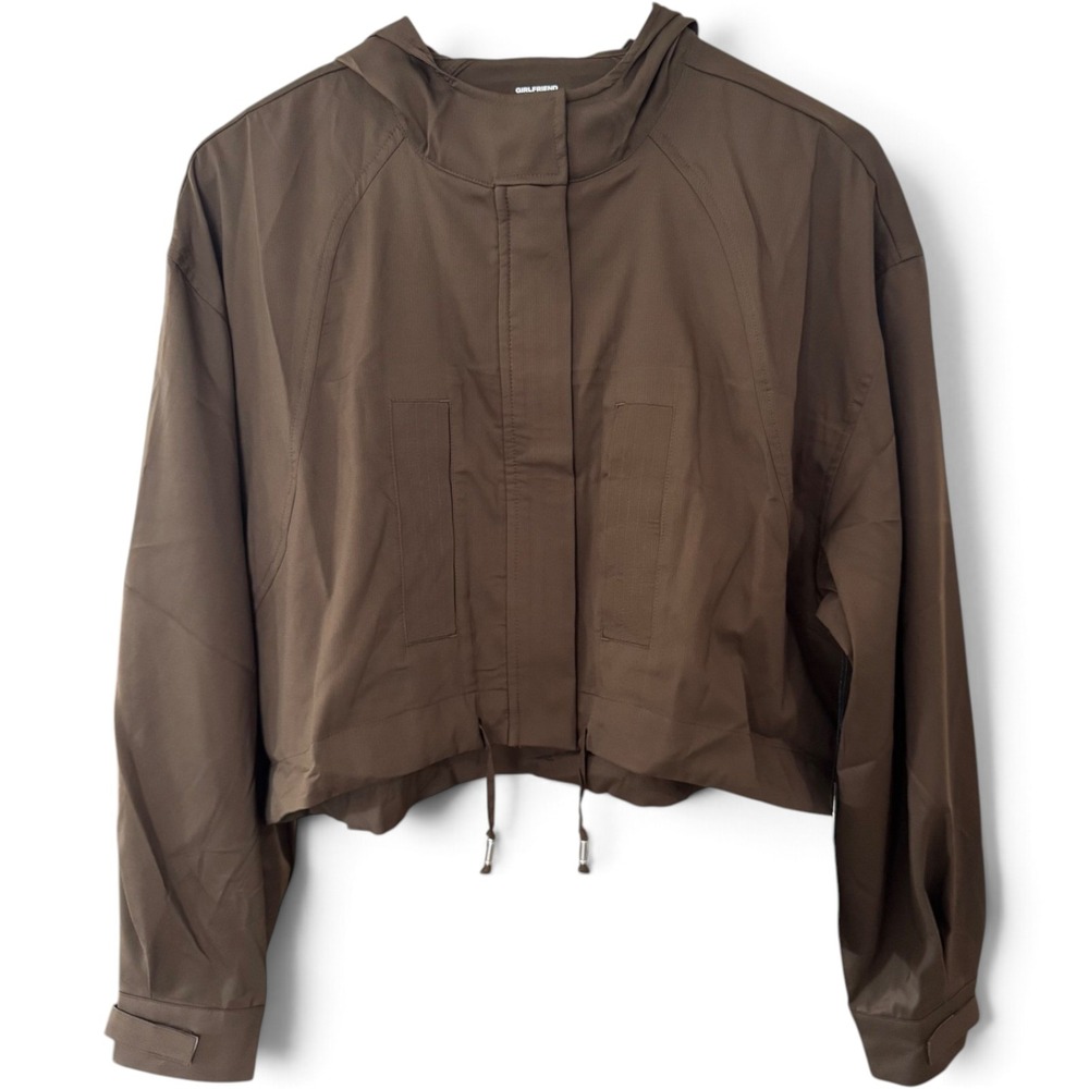 Girlfriend Collective NWT Windbreaker Medium Brown Cropped Hooded Jacket Zipper